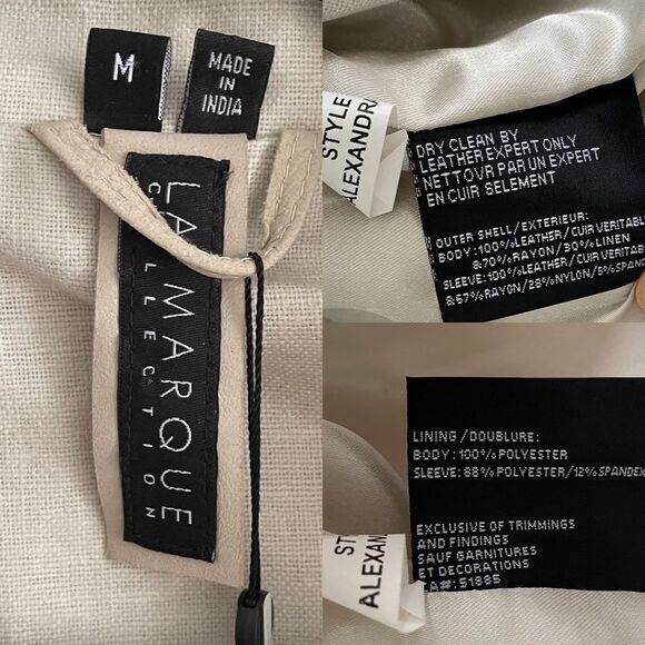 LAMARQUE COLLECTION Alexandra Asymmetrical Linen Leather Moto Biker Jacket M - Picture 12 of 12